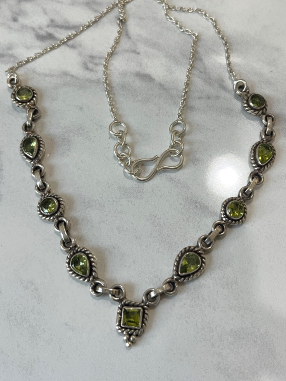 Sterling Silver with Faceted Peridot Drop Necklace - 18 inches Women Jewelry